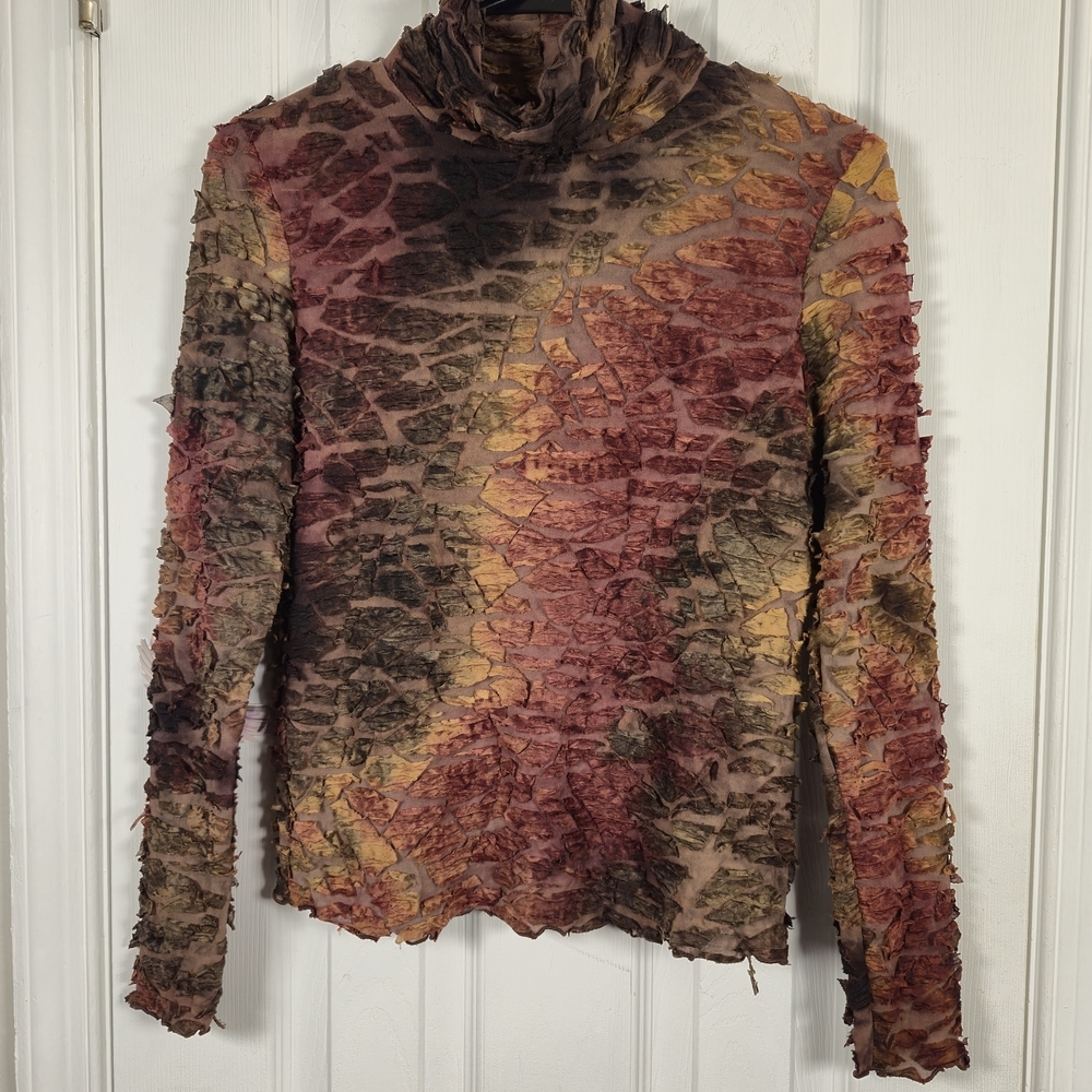 SNO SKINS Vintage 90s Mesh Crinkle Turtleneck Top Grunge Y2K Academia M